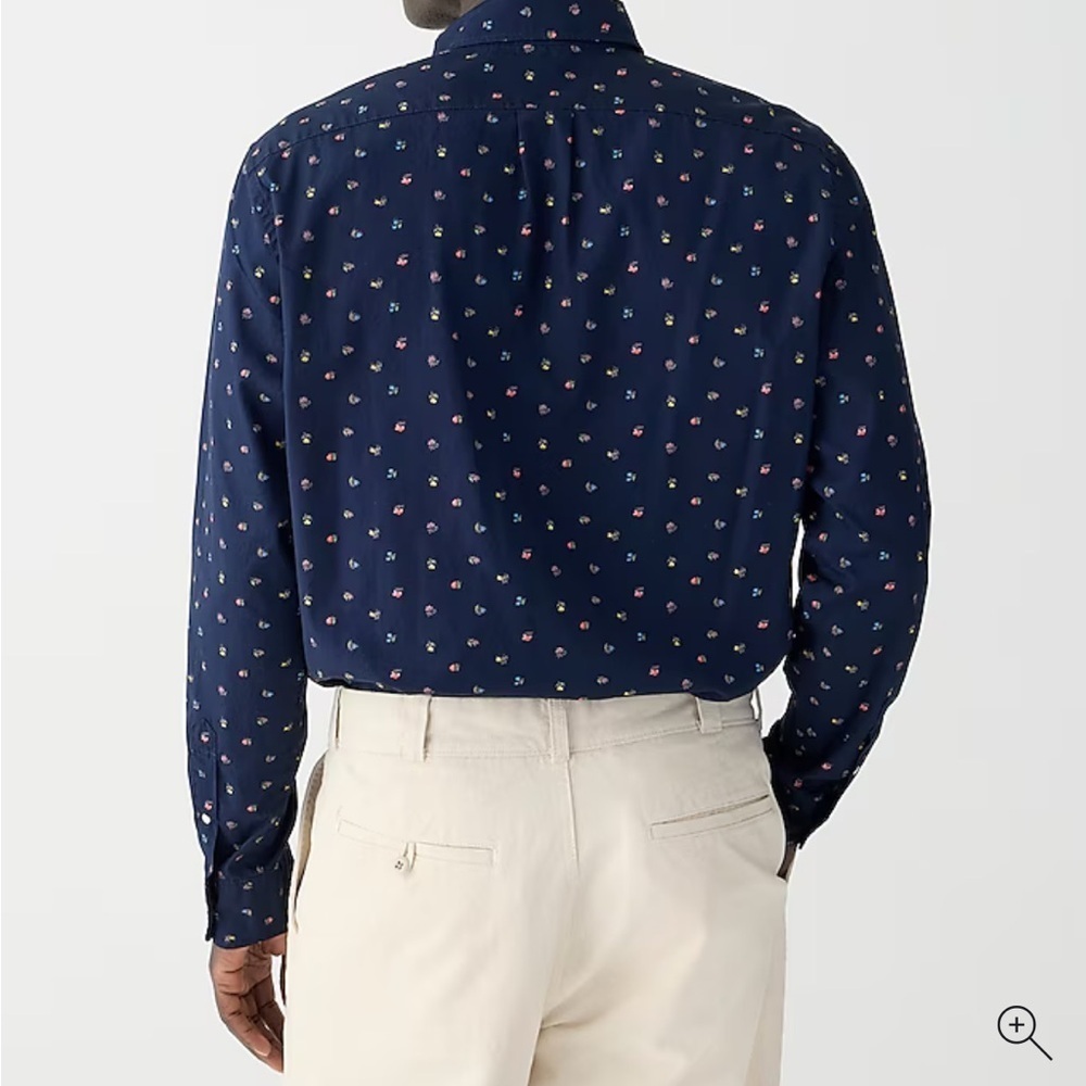 J. CREW Secret Wash Slim Cotton Poplin Navy Blue Shirt - Floral Print